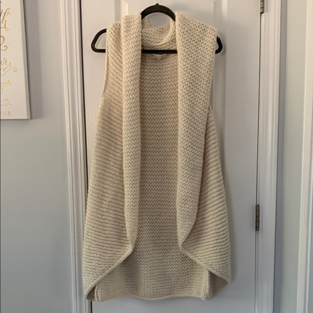 Indigenous Cream knit long Cardigan‎ with Waterfall Collar size L boho casual